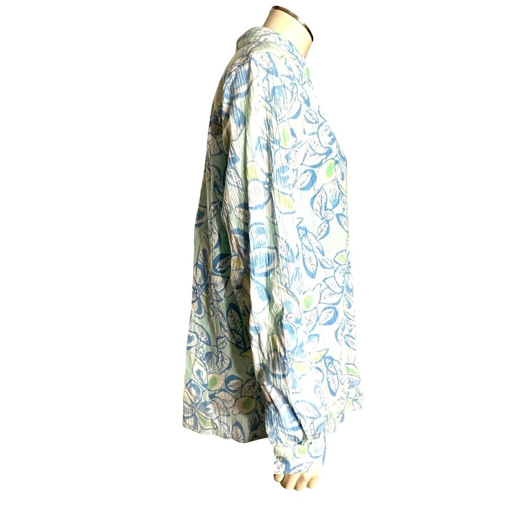 Appleseeds Size Large Blue Green Floral Button Shirt Coastal Garden Style Casual - Picture 3 of 10